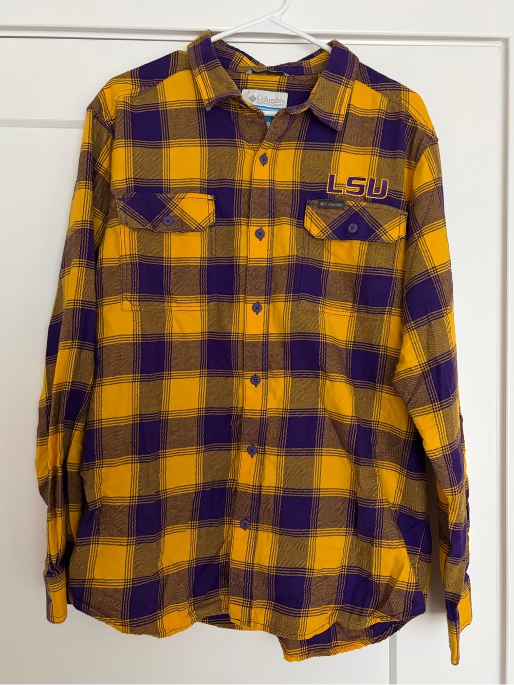LSU Columbia Plaid Flannel Button-Up Shirt